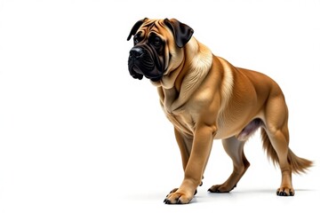 Obraz premium Majestic mastiff, powerful stance, white background, coat, head