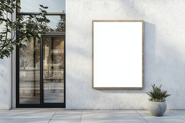 Sunlit Cafe Facade: Blank Vertical Poster Mockup
