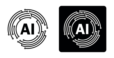 AI icon on a crescent-shaped circuit board. artificial intelligence technology internet and cyber technology concept. ai circuit symbol png and vector illustration on transparent background 