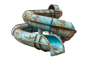 Rusty spiral water slide abandoned fun park nostalgia