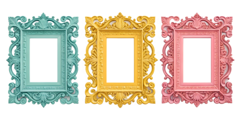 ornate picture frames in bright colors isolated on white background png