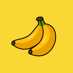 Two Yellow Bananas Cartoon Style