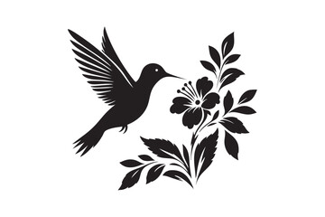 Elegant Hummingbird and Flower Illustration – Nature-Inspired Vector Art.