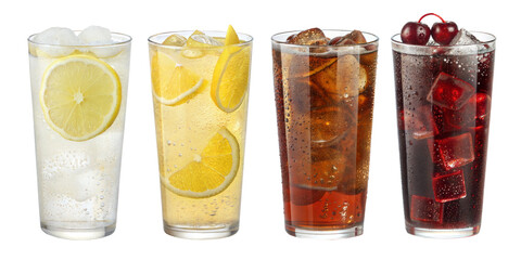 sparkling water lemonade iced tea cherry water fresh drinks isolated on white background png