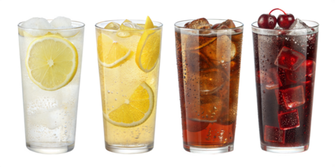 sparkling water lemonade iced tea cherry water fresh drinks isolated on white background png