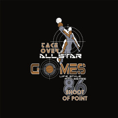 High-energy vector typography design centered on basketball and athletic sports, with bold motivational slogans and empowering words that highlight teamwork, hustle, determination, and the drive to wi
