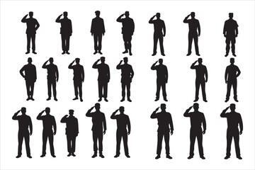 Silhouette of Saluting Soldiers and Officers in Uniform