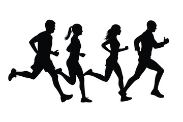 Four runners in silhouette, highlighting athleticism.