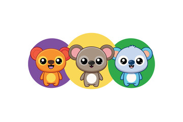 Obraz premium Cute Cartoon Koalas in Vibrant Circles
