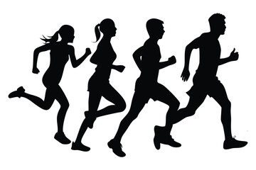 Fototapeta premium Four runners in silhouette, dynamic action shot