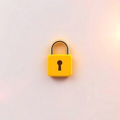 Isolated Yellow Padlock Illustration: Secure Digital Access and Information Protection Concept on a light background, studio shot.                    