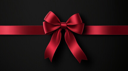 elegant red satin ribbon with bow on black background, luxury gift wrap element for celebrations, holidays, events, invitations, and festive packaging