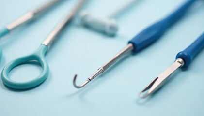 Close-up sterile veterinary instruments on white, sterile, medical equipment