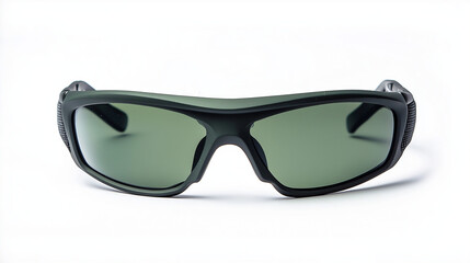 Fototapeta premium Sleek black sport sunglasses with dark green lenses, isolated on a clean white background, ideal for active lifestyles and eye protection