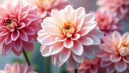 Obraz premium Elegant dahlia repeating pattern, soft focus, pastel shades, texture, bloom
