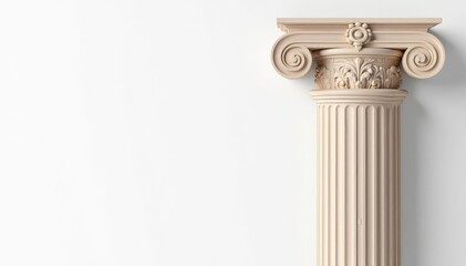 Elegant Roman column detail against stark white backdrop, aesthetic, white