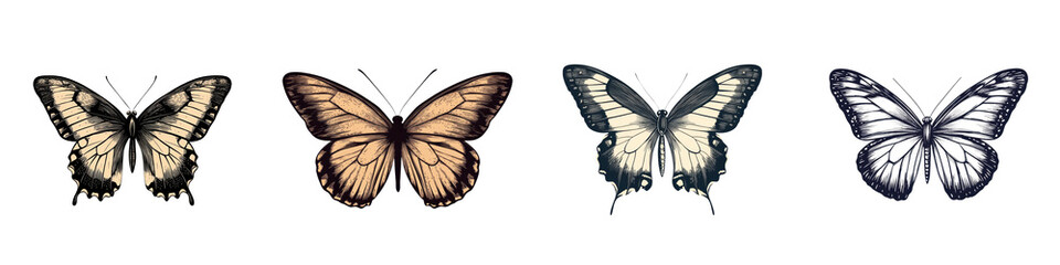 Four beautiful butterflies with colorful wings