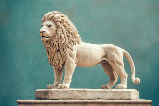 Elegant stone sculpture of a standing lion.