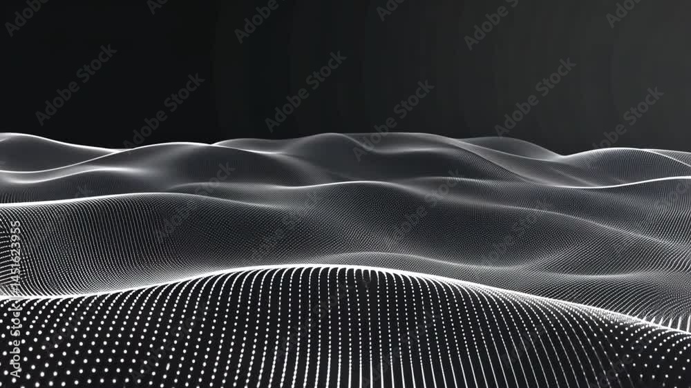 Poster abstract digital landscape flowing waves and dotted patterns create depth and movement with gradient
