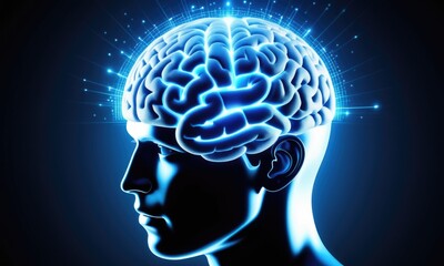 Obraz premium Futuristic digital brain: human mind with neural network glow