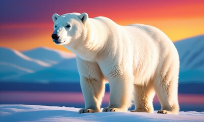 Majestic polar bear in vibrant arctic sunset
