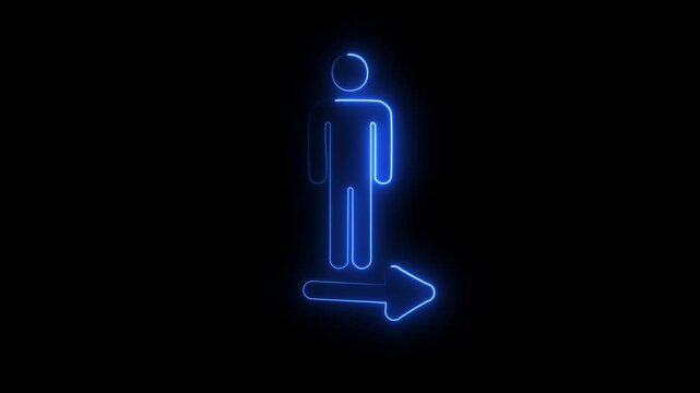 Toilet or bathroom sign. Pointer to the toilet or bathroom. Male gender neon sign. WC toilet sign neon light design