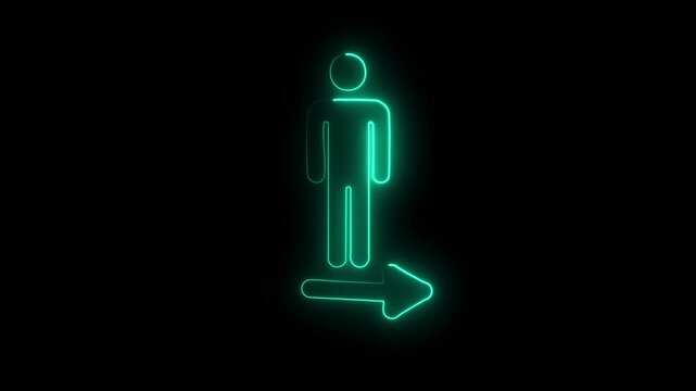 Toilet or bathroom sign. Pointer to the toilet or bathroom. Male gender neon sign. WC toilet sign neon light design