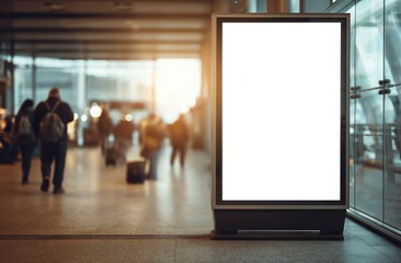 Blank Advertisement Mockup Display on structure at terminal with Passengers & Travel concept for promotion info.