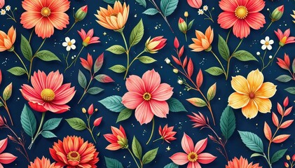 Repetitive floral motif, ideal as interior design wallpaper or textile print , pastel, subtle, retro