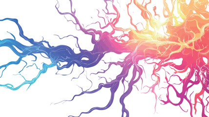 Fototapeta premium This work presents a visually striking abstract composition. A dynamic network of lines, reminiscent of veins or lightning, dominates the entire picture. These lines convey a vibrant,