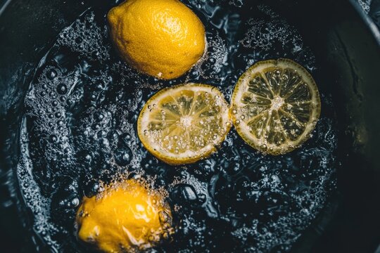 Mixing sugar and lemon with water in a pot for refreshing drink Generative AI