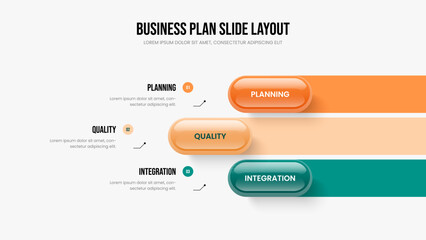 Obraz premium Investor Strategy 3 Step Diagram Slideshow Design. Service Growth Slide Template Vector Illustration. Enterprise Visualization Three Element Infographic Presentation Layout.