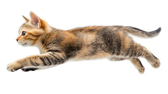 Tabby Kitten Leaping in Mid Air Adorable Pet Playful Animal