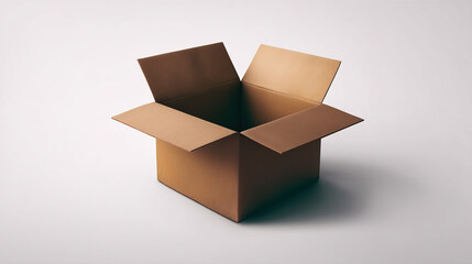 Open empty cardboard box on white background