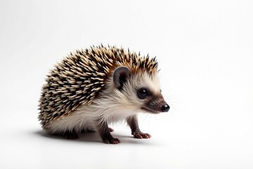 Naklejka premium A solitary hedgehog on seamless white backdrop, creature, fauna