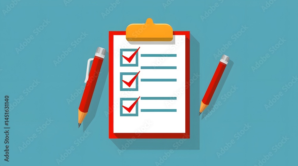 Poster Vector graphic of modern screening checklist with clean layout and check icons, onboarding visuals