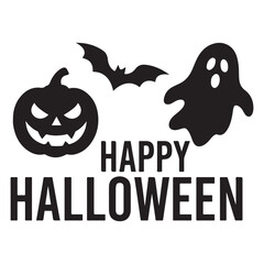 Fototapeta premium Silhouette of Pumpkin, Ghost, and Bat in Midnight Sky