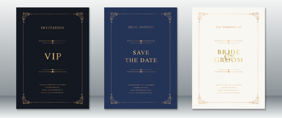 Elegant Wedding Invitation Card Set with Gold Border Design