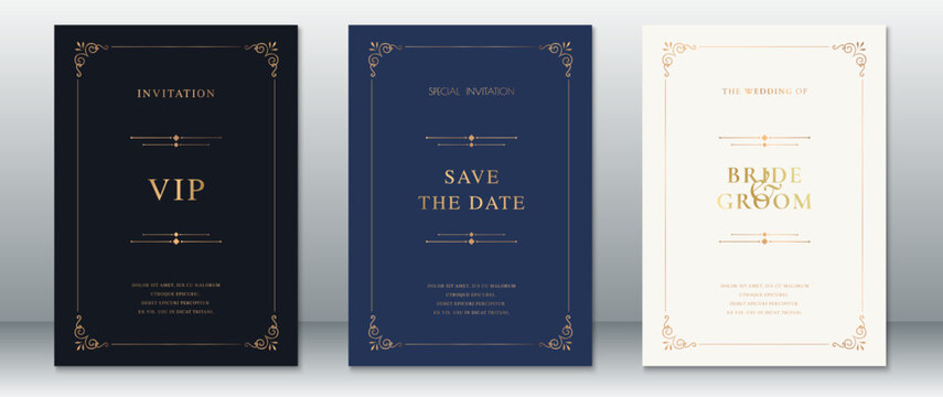 Elegant Wedding Invitation Card Set with Gold Border Design