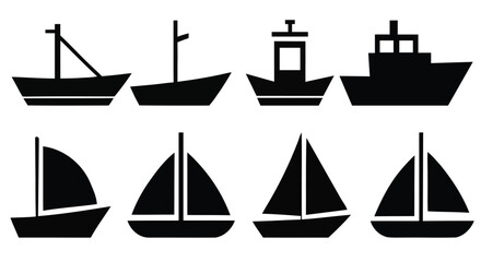 Silhouette Icons of Boats – Vector Marine and Watercraft Symbol Set
