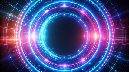 Obraz premium Futuristic glowing neon circle with a futuristic frame, technology, neon light, technology