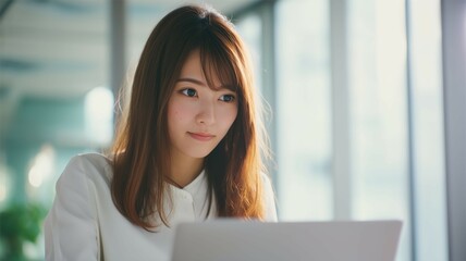 ノートパソコンで仕事をする女性