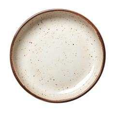 A top view of a plain ceramic plate sits alone against a pristine transparent background, top view empty ceramic plate isolated on transparent backgroundfile
