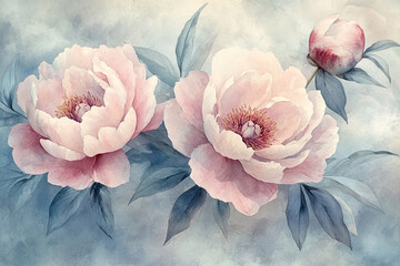 Watercolor Painting of Blooming Flowers