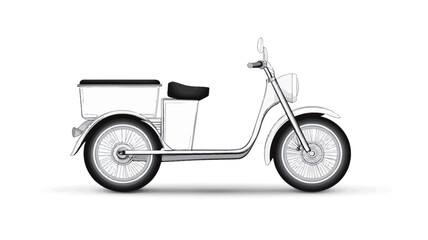 Fototapeta premium Digital illustration depicts the side profile of a white electric cargo scooter. The scooter has a minimalist design with clean lines and a small cargo box at the rear.