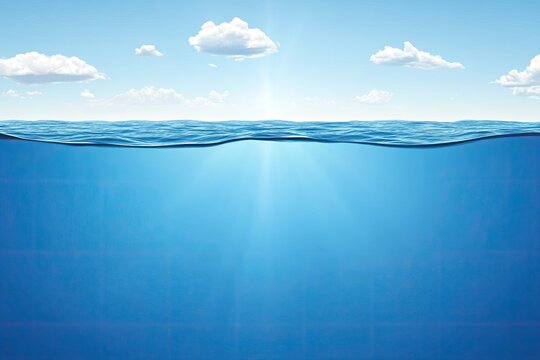 Ocean surface and underwater split view Sunlight penetrates the water