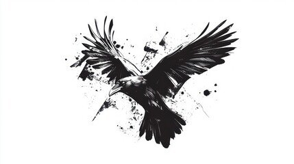 Black Raven in Flight, Abstract Design