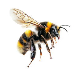 A beautiful bumblebee in midflight captured in stunning macro detail against a clean transparent backdrop, a stunning bumblebee is flying, macro shotisolated transparent background