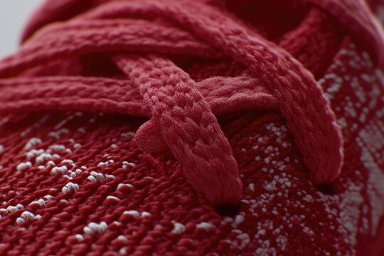Close-up of red shoe laces and knitted textile