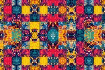 Geometric tapestry pattern, bold color blocks, seamless repeat, color, tapestry, seamless